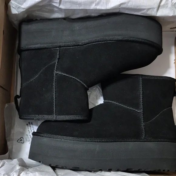 UGG Black Suede Classic Mini Platform Pull-On Boots - Picture 3 of 7